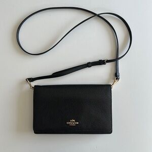 COACH crossbody foldover clutch with card holder (black)